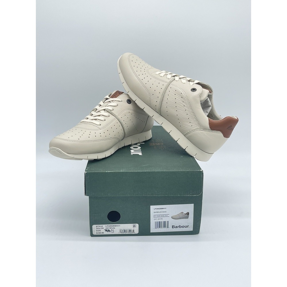 BARBOUR Asha Trainers Leather Lace up -Off-white Size 8